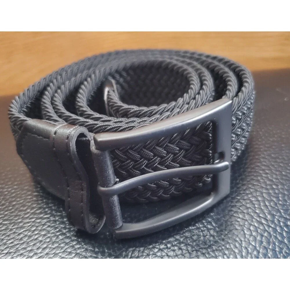Unbranded Men's Black Stretch No-Hole Braided Belt 44